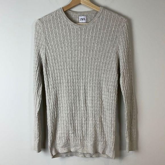 Zara Sweaters - Zara cable knit cotton crewneck sweater light grey size medium